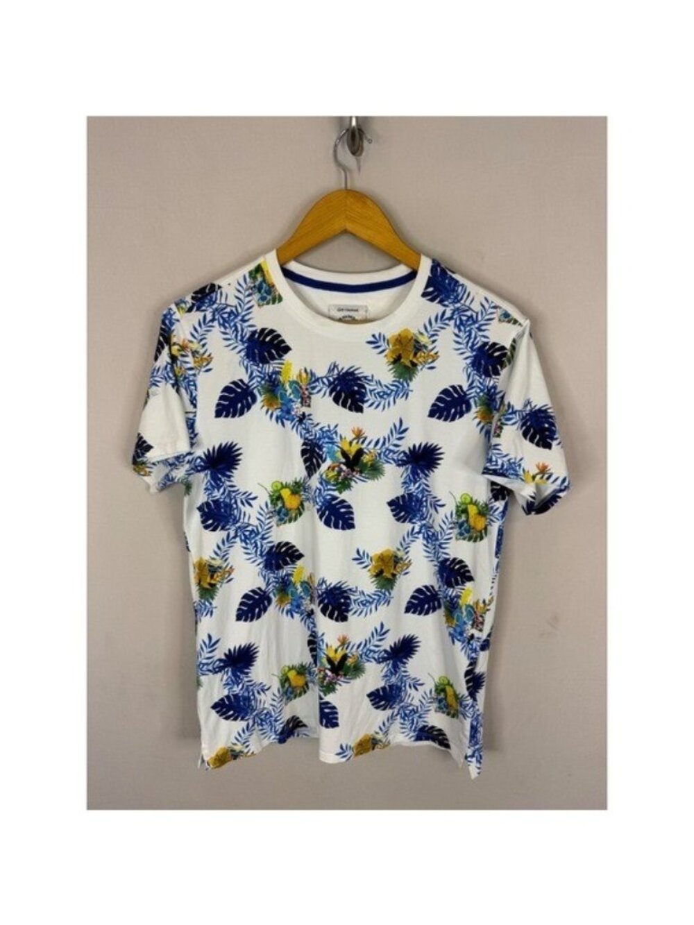 A Fish Named Fred Mens Tropical Palm Print Short Sleeve T-Shirt White Blue M